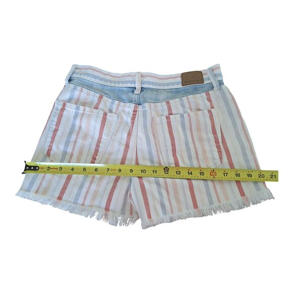 American Eagle High Rise Mom Jean Shorts Denim Pastel Striped Raw Hem Size 6 - Picture 8 of 13